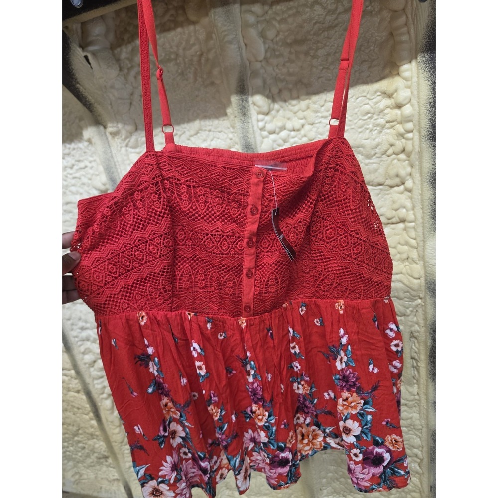 Torrid 3X Floral Babydoll Gauze Crochet Trim Cami Red